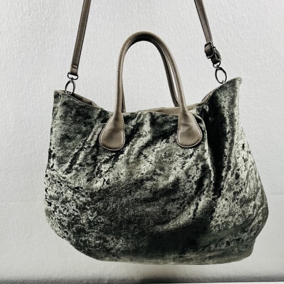 Deux Lux Misha Satchel Olive Green Velvet Large Tote Boho Detachable Strap - Picture 3 of 11